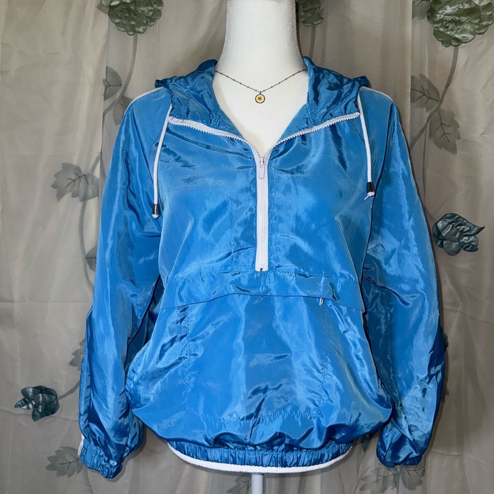 Women’s FASHION NOVA Rain Windbreaker Jacket Blue zipper pockets Small